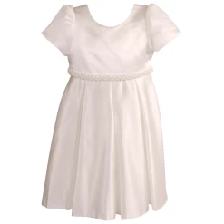 Bruidsmeisjesjurk Ivoor Gladde Stof Met Mouwtjes En Pareltjes Op Taille