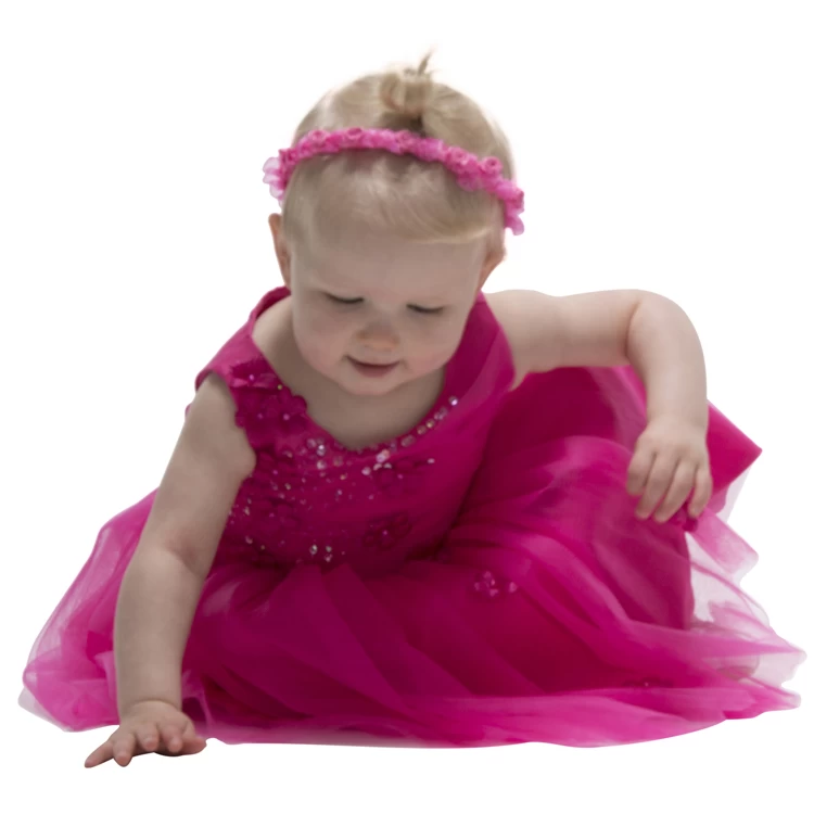 Meisjesjurk Fuchsia Met Organza En Bloemetjes - Afbeelding 5