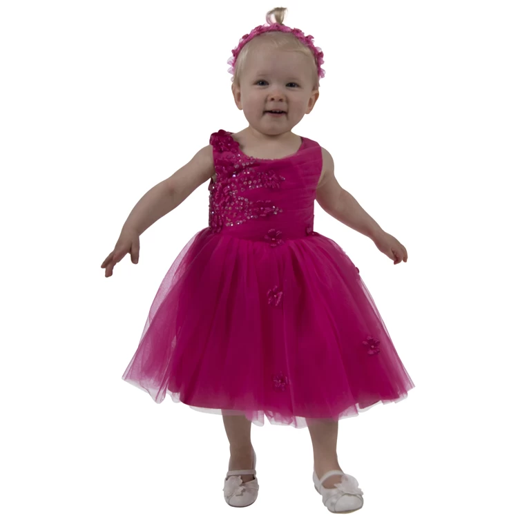 Meisjesjurk Fuchsia Met Organza En Bloemetjes - Afbeelding 6