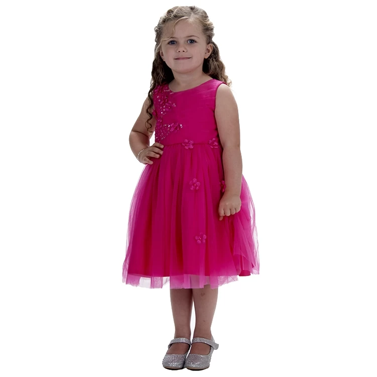 Meisjesjurk Fuchsia Met Organza En Bloemetjes