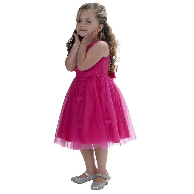 Meisjesjurk Fuchsia Met Organza En Bloemetjes - Afbeelding 7