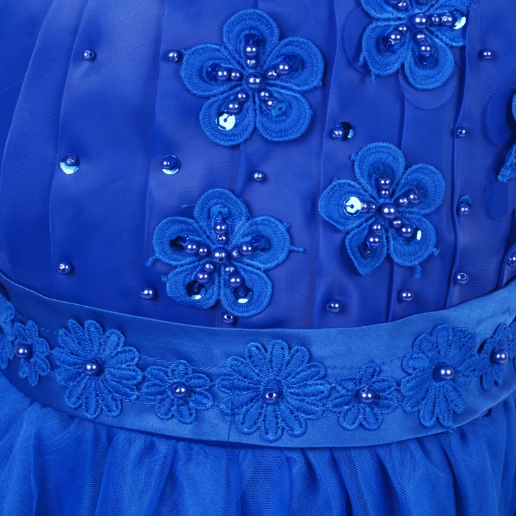 Meisjesjurk Koningsblauw Met Bloemetjes En Tule - Afbeelding 3