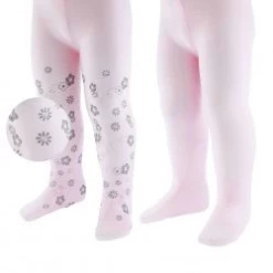 Babypanty's - 2-pack - Roze Met Zilveren Bloemetjes En Effen Roze - 40DEN