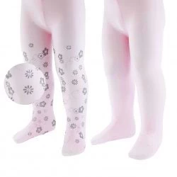 Babypanty's - 2-pack - Roze Met Zilveren Bloemetjes En Effen Roze - 40DEN