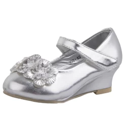 Meisjesschoen Zilver Met Sleehakje En Bloemetjes