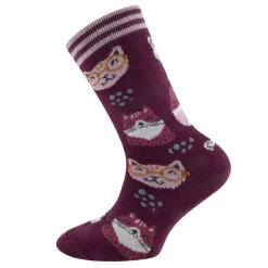 Ewers Kindersokken Wijnrood Met Grappige Poezenhoofden