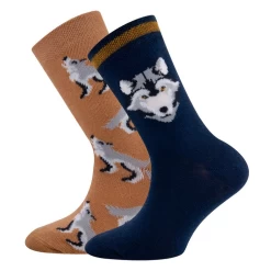 Ewers Dubbelpak Kindersokken Beige En Blauw Met Wolven