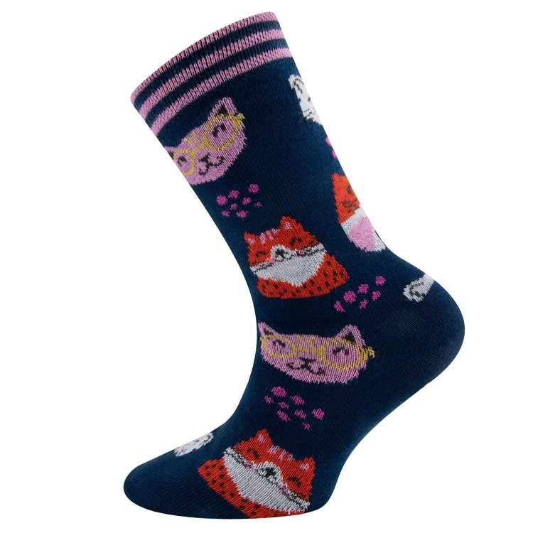 Ewers Kindersokken Blauw Met Grappige Poezenhoofden