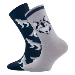 Ewers Dubbelpak Kindersokken Grijs En Blauw Met Wolven
