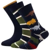 Sokken Jongen - Set Met 3-paar - Blauw/Groen- Dinos/Effen/Strepen - Ewers