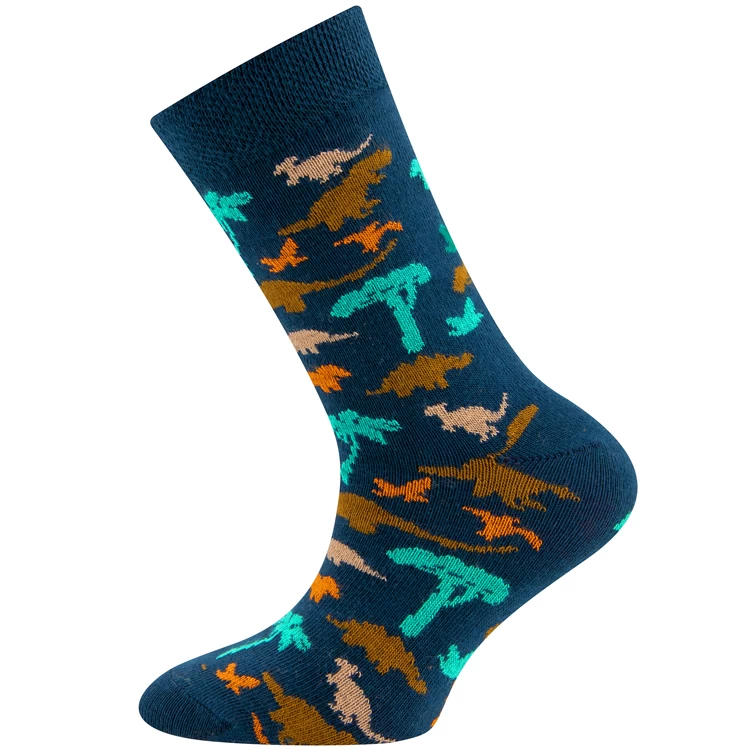 Kindersok Ewers Donkerblauw Met T-rex En Dinosaurussen Aquablauw-Groen-Oranjebruin