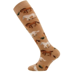 Kniekousen Meisje - Beige/Lichtbruin Met Paarden - Ewers