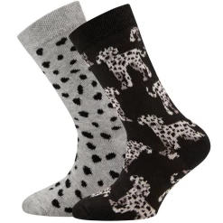 Meisjessokken - Dubbelpak Zwart/Grijs - Dalmatiers/Vlekken - Ewers