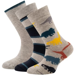 Sokken Jongen - Set Met 3-paar - Grijs/Blauw - Dinos/Effen/Strepen - Ewers
