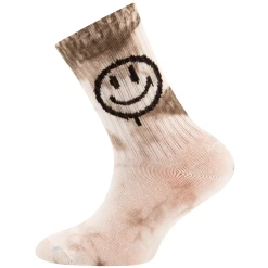 Kindersok Ewers Ecru - Grijs/Beige Gewolkte Tie-Dye/Batik - Zwarte Smiley