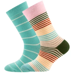 2-Pack Kindersokken Ewers - Set - Turquoise Gestreept En Streepjes Multicolour