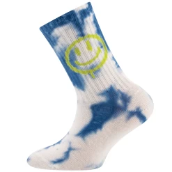 Kindersok Ewers Wit - Blauw Gewolkte Tie-Dye/Batik - Lichtgroene Smiley