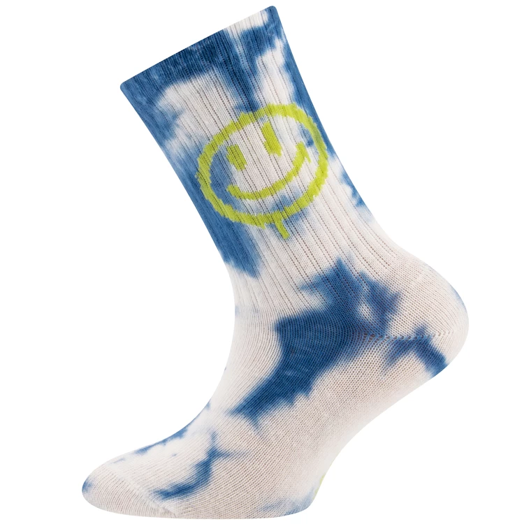 Kindersok Ewers Wit - Blauw Gewolkte Tie-Dye/Batik - Lichtgroene Smiley