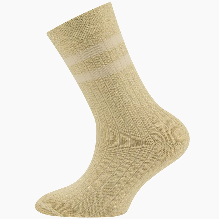 Kindersok Ewers Met Ribpatroon - Zandbeige Met Goudkleurig Glittergaren En Lichtbeige Strepen