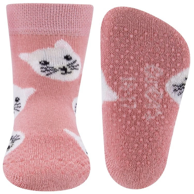 Ewers Antislipsokjes Met Nopjes - Oudroze Met Poezenhoofden