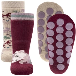 Antislipsok Roze Noppen Maat 35/38 - Dubbelpak - Beige Met Gekleurde Eenhoorns/Wijnrood Eenhoornhoofd - Ewers