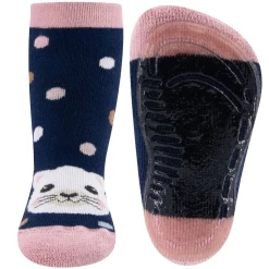 Ewers Antislipsokken Donkerblauw Met Poezenhoofd En Stippen