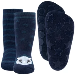 Ewers Dubbelpak Antislipsokken Met Noppen - Blauw Met Dinosaurus En Blauw Met Strepen