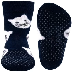 Ewers Antislipsokjes Met Nopjes - Donkerblauw Met Poezenhoofden