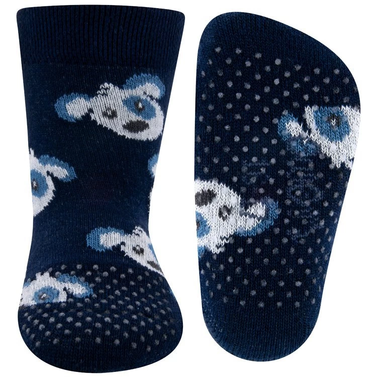 Ewers Antislipsokjes Met Nopjes - Donkerblauw Met Hondenkoppen