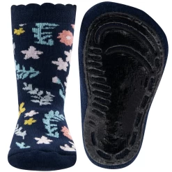 Antislipsok Donkerblauw Met Bloemetjes En Blaadjes - Ewers