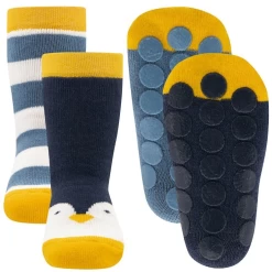 Antislipsok Pinguinhoofd Donkerblauw Noppen - Dubbelpak - Pinguin/Strepen - Ewers