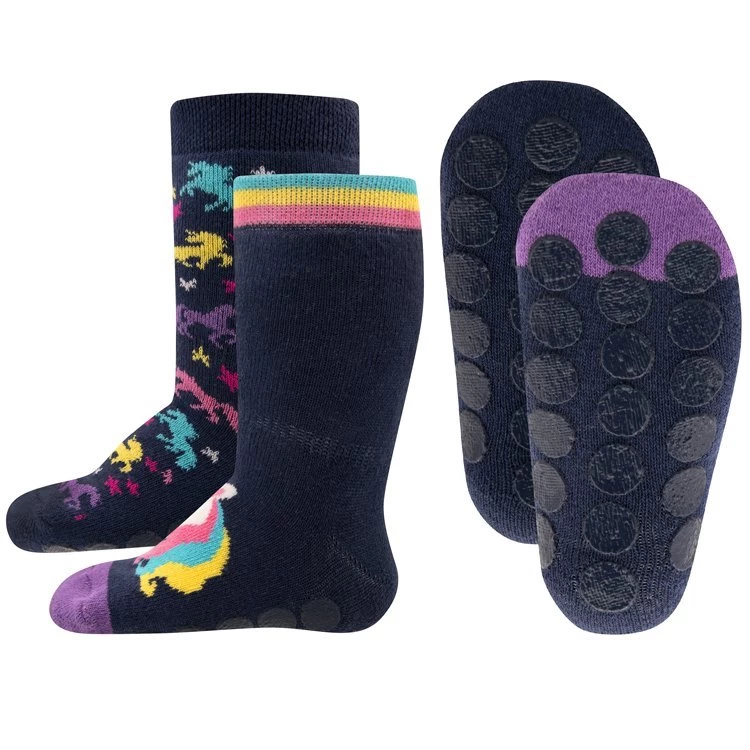 Antislipsok Donkerblauw Noppen - Dubbelpak - Gekleurde Eenhoorns/Eenhoornhoofd - Ewers - Afbeelding 2