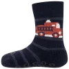 Baby Antislipsok - Nopjes - Donkerblauw Met Rode Brandweerauto - Ewers