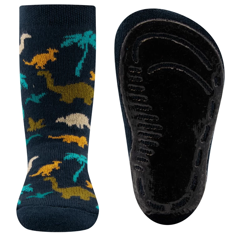 Antislipsok Ewers Donkerblauw Met Dinosaurussen In Aqua En Aardtinten