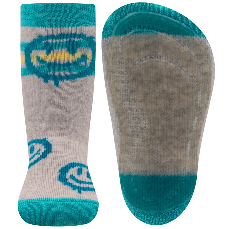 Antislipsok Ewers Lichtgrijs Met Blauw En Streepjes - Smileys