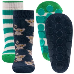 Antislipsok Ewers 2-Pack - Set 2 Paar - Donkerblauw Met Lemuur Aapje En Groen/Wit Gestreept - Antislipnopjes