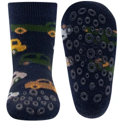 Antislipsok Ewers Donkerblauw Met Auto's In Diverse Kleuren - Antislipnopjes - Op Zool En Neus
