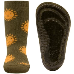 Antislipsok Ewers - Olijfgroen Met Warm Gele Vrolijke Zonnen