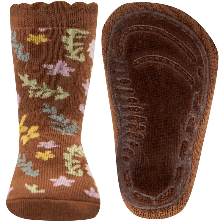 Antislipsok Lichtbruin/Toffee Met Bloemetjes En Blaadjes - Ewers