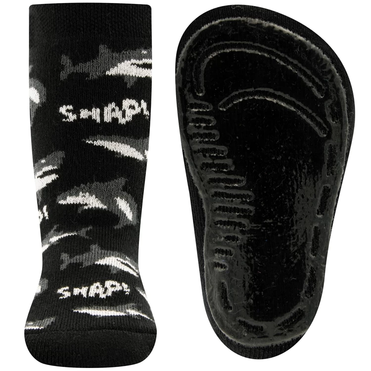Antislipsok Ewers Zwart Met Grijze Haaien En "Snap!"