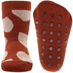 Antislipsok Oranjebruin Met Beige Hartvormen - Ewers - Biologisch Katoen GOTS