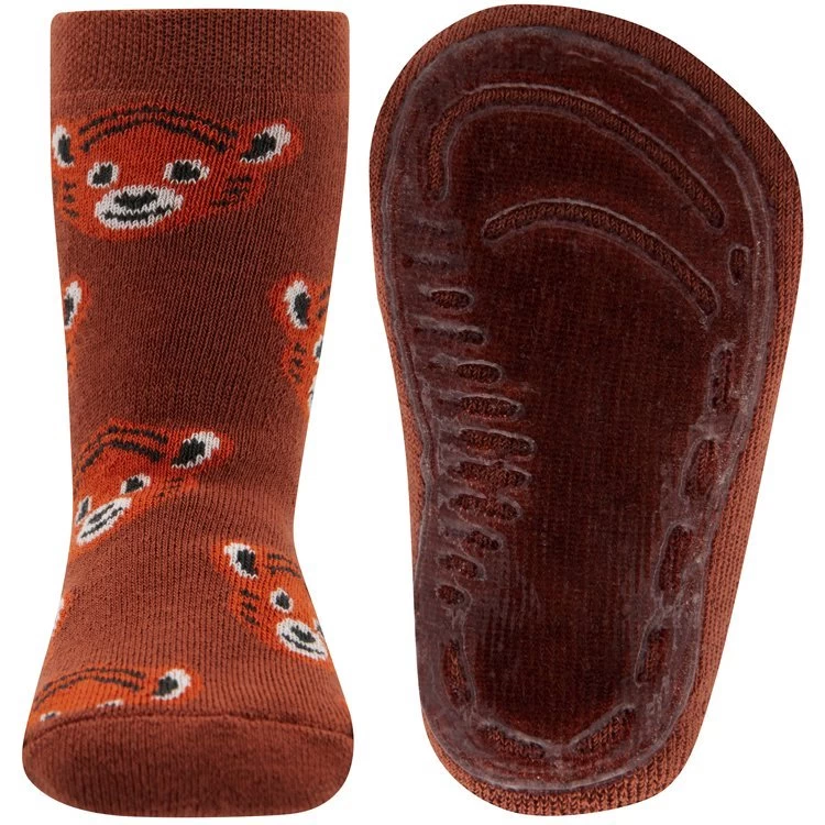 Antislipsok Donker Oranjebruin Met Grappige Tijgerhoofdjes - Ewers