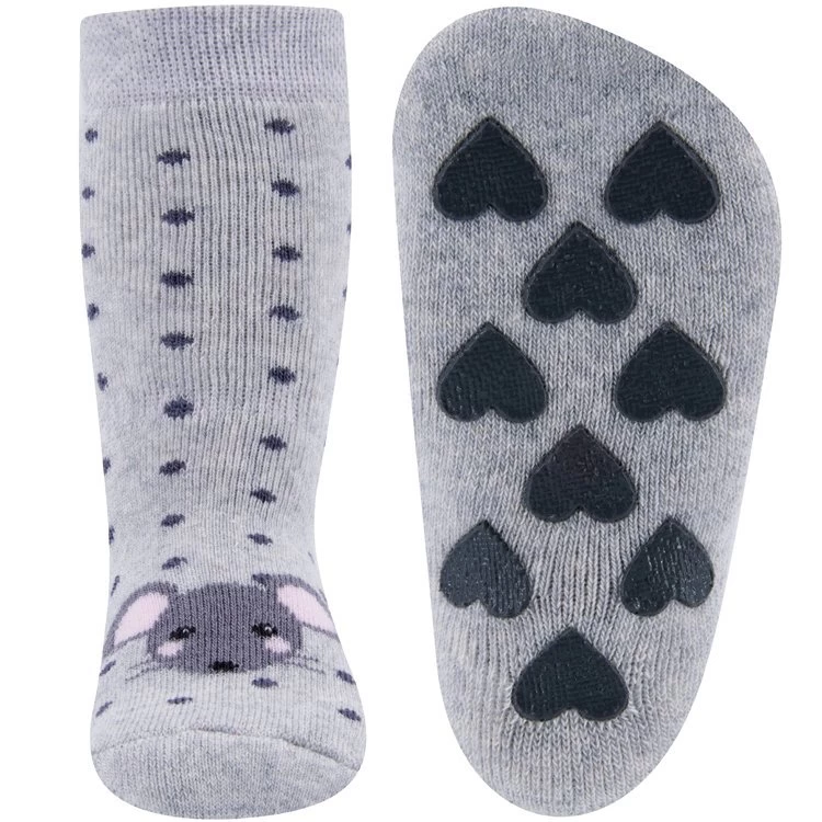 Ewers Dubbelpak Antislipsokken Met Noppen - Grijs Met Muisje En Grijs Met Strepen - Afbeelding 2