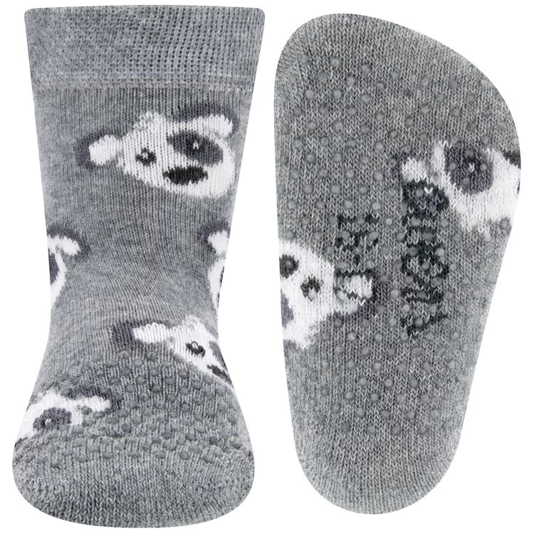 Ewers Antislipsokjes Met Nopjes - Grijs Met Hondenkoppen