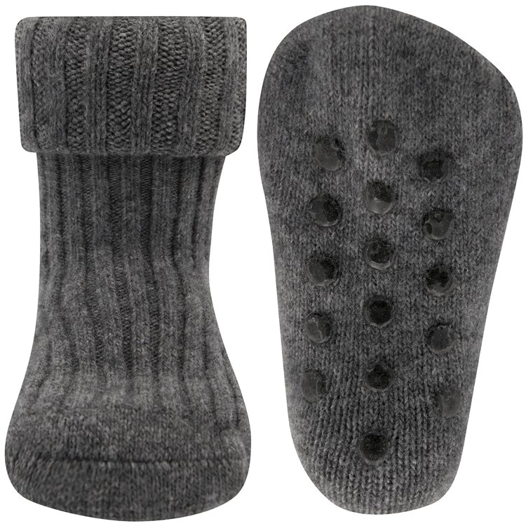 Antislipsok Voor Volwassenen - Wol Ribpatroon Grijs Met Omslag - Ewers