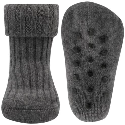 Antislipsok Wol Ribstof Grijs Met Omslag - Ewers