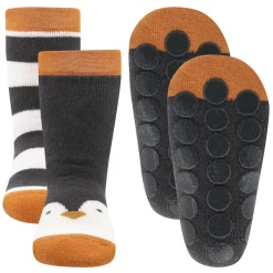 Antislipsok Pinguinhoofd Donkergrijs Noppen - Dubbelpak - Pinguin/Strepen - Ewers