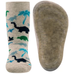 Antislipsok Ewers Lichtgrijs Met Dinosaurussen In Aqua-Blauw-Groen