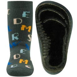 Antislipsok Ewers Donkergrijs Met Gekleurde Letter In Lichtblauw-Okergeel-Wit-Helderblauw