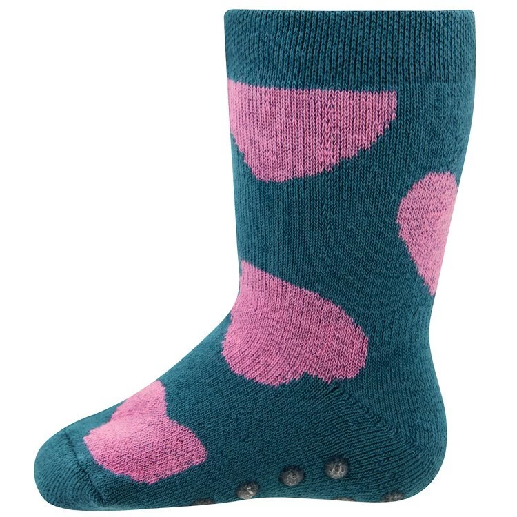 Antislipsok Petrolblauw Met Roze Hartvormen - Ewers - Biologisch Katoen GOTS - Afbeelding 2